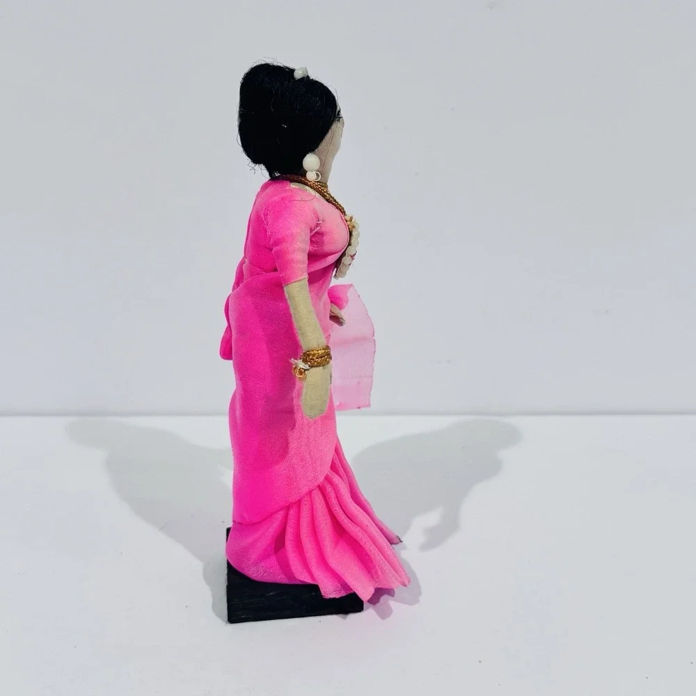 Vintage Indian Hindu Culture‎ Cloth Doll Souvenir With A Traditional Pink Dress